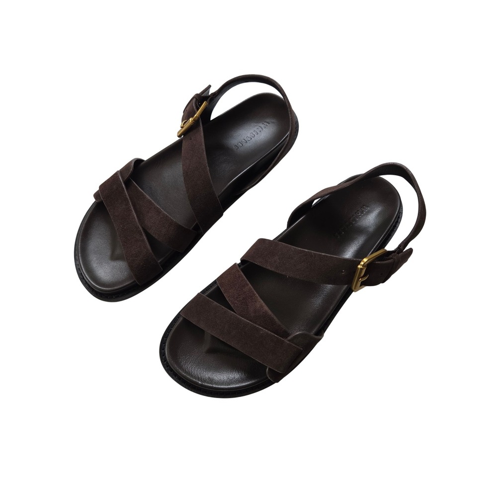 Whistles Asymmetric Buckle Sandals Suede Strappy Women US 9 Chocolate NIB $279